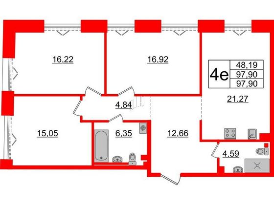 Продажа 3-комнатной квартиры 97,9 м², 4/7 этаж