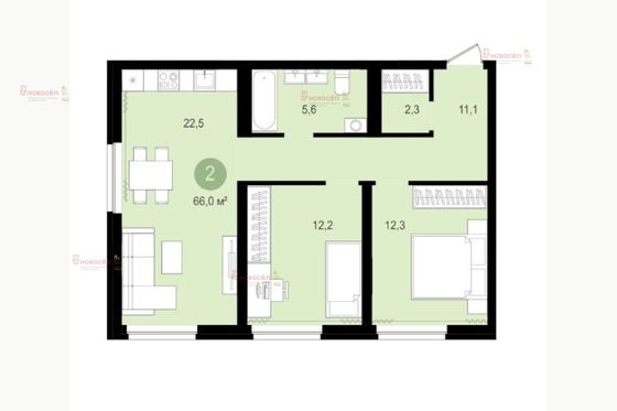 Продажа 2-комнатной квартиры 66 м², 5/10 этаж