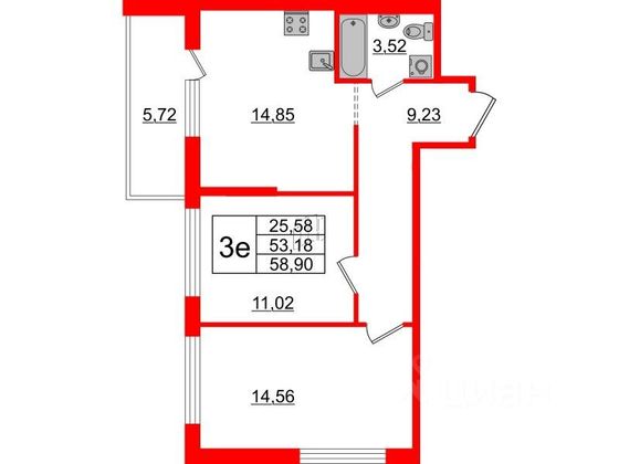 Продажа 2-комнатной квартиры 58,9 м², 10/17 этаж
