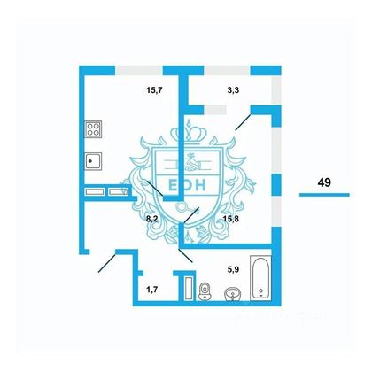 Продажа 1-комнатной квартиры 47,2 м², 3/18 этаж