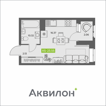 23,5 м², студия, 3/16 этаж