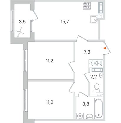 Продажа 2-комнатной квартиры 53,2 м², 4/4 этаж