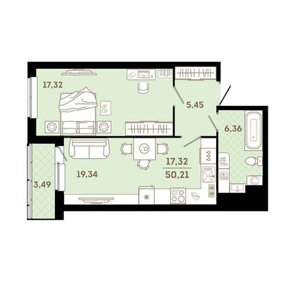 Продажа 1-комнатной квартиры 50,2 м², 17/24 этаж