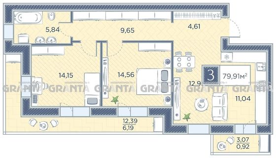 Продажа 3-комнатной квартиры 79 м², 8/8 этаж