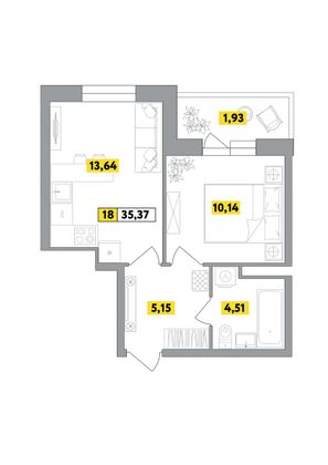 35,4 м², 2-комн. квартира, 3 этаж