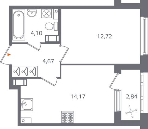 Продажа 1-комнатной квартиры 37,1 м², 4/10 этаж