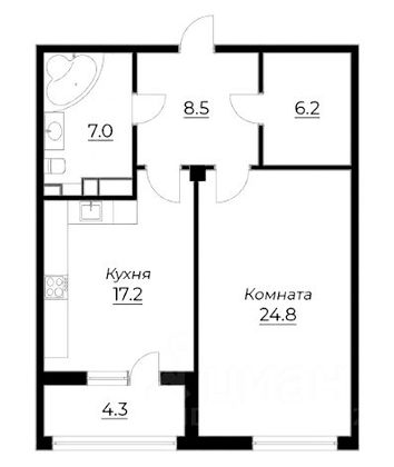 Продажа 1-комнатной квартиры 65,9 м², 5/8 этаж