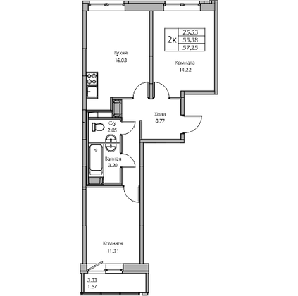 Продажа 2-комнатной квартиры 55,6 м², 18/23 этаж