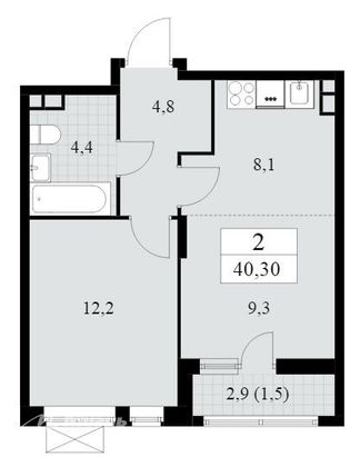 Продажа 2-комнатной квартиры 40 м², 3/12 этаж