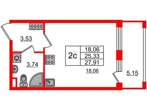 Продажа квартиры-студии 25,3 м², 2/4 этаж