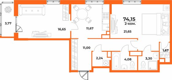 Продажа 2-комнатной квартиры 74,2 м², 1/10 этаж