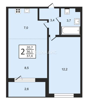 Продажа 2-комнатной квартиры 37,4 м², 21/26 этаж