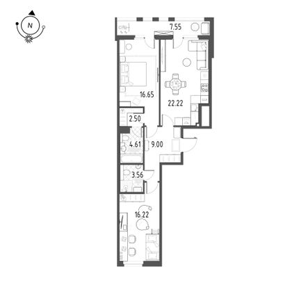 76,6 м², 2-комн. квартира, 5/10 этаж