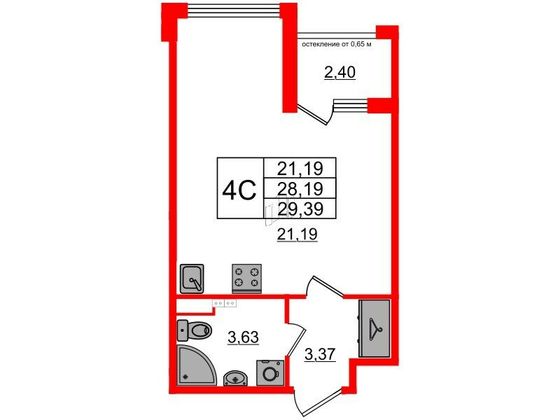 Продажа квартиры-студии 28,2 м², 2/4 этаж