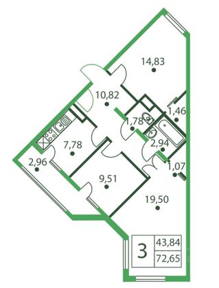 Аренда 3-комнатной квартиры 72,7 м², 9/10 этаж