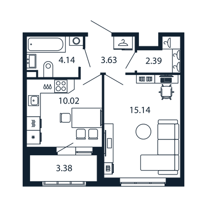 Продажа 1-комнатной квартиры 34,7 м², 2/12 этаж