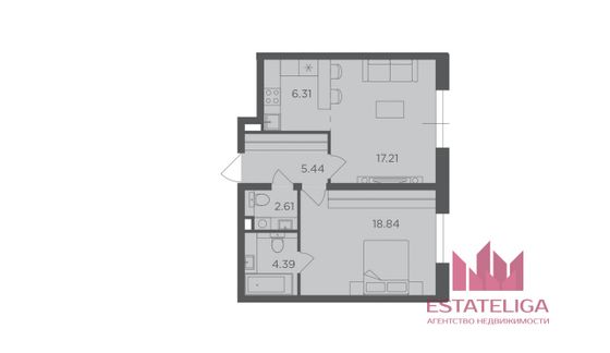 Продажа 1-комнатной квартиры 54,8 м², 6/16 этаж