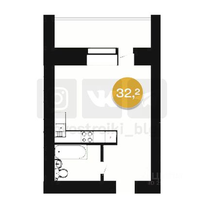Продажа квартиры-студии 32,2 м², 1/9 этаж