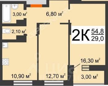 Продажа 2-комнатной квартиры 51,8 м², 5/20 этаж