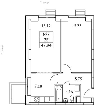 47,9 м², 2-комн. квартира, 2/17 этаж