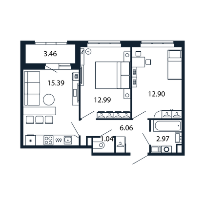 Продажа 2-комнатной квартиры 51,3 м², 2/13 этаж