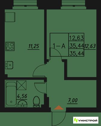 35,4 м², 1-комн. квартира, 8/20 этаж