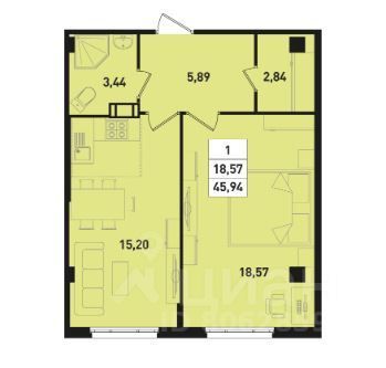 Продажа 1-комнатной квартиры 46 м², 10/18 этаж