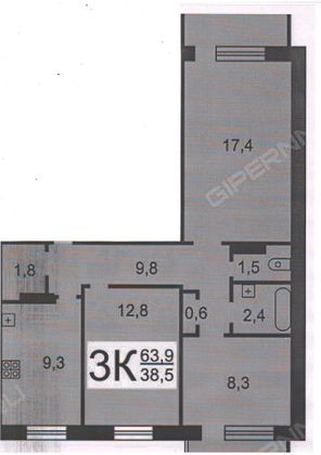 Продажа 3-комнатной квартиры 63,9 м², 4/9 этаж