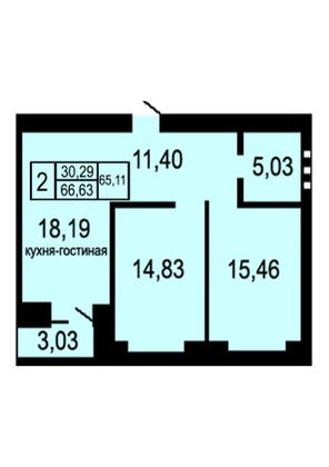 Продажа 2-комнатной квартиры 65 м², 11/19 этаж