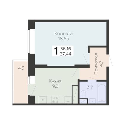 Продажа 1-комнатной квартиры 37,4 м², 12/22 этаж