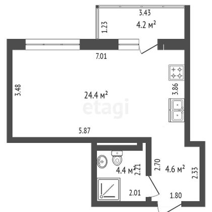 Продажа квартиры-студии 33,4 м², 7/14 этаж