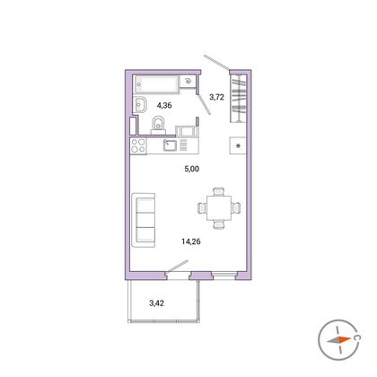 Продажа 1-комнатной квартиры 28,4 м², 3/10 этаж