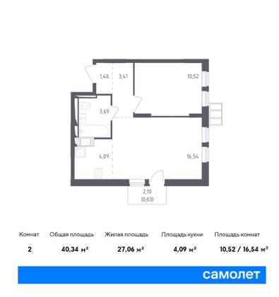 40,3 м², 2-комн. квартира, 12/12 этаж