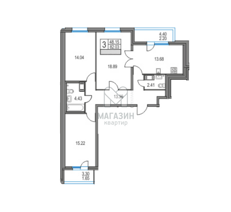 Продажа 3-комнатной квартиры 85,9 м², 4/24 этаж