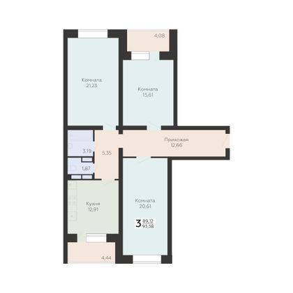 Продажа 3-комнатной квартиры 93,4 м², 3/17 этаж