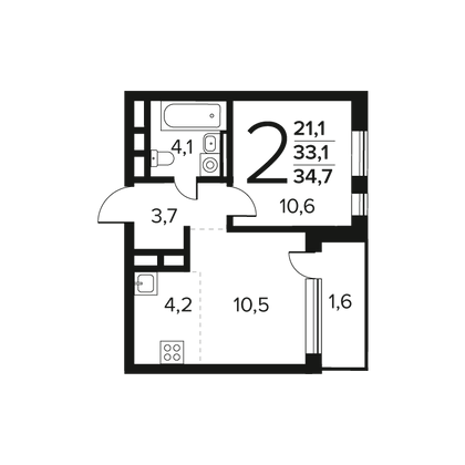 Продажа 2-комнатной квартиры 34,7 м², 3/12 этаж