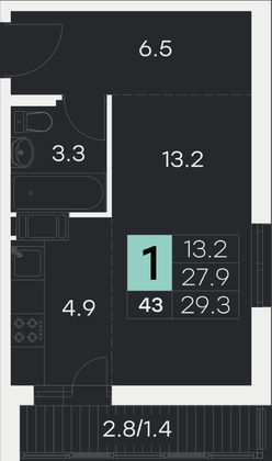 29,3 м², студия, 8/9 этаж