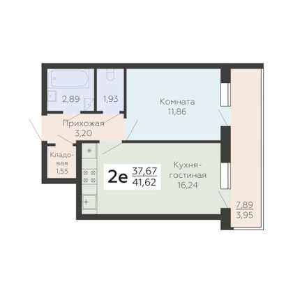 Продажа 2-комнатной квартиры 41,6 м², 2/19 этаж