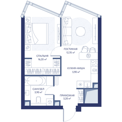 Продажа 2-комнатной квартиры 45,9 м², 15/49 этаж