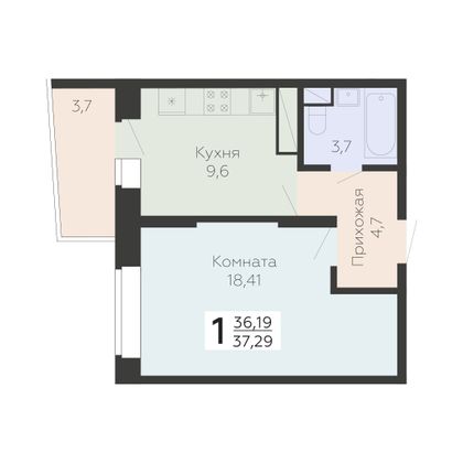 Продажа 1-комнатной квартиры 37,3 м², 10/22 этаж