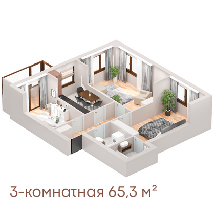 65,3 м², 3-комн. квартира, 4/10 этаж