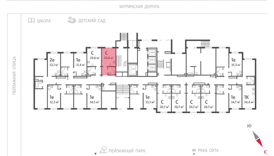 20,6 м², студия, 1/22 этаж