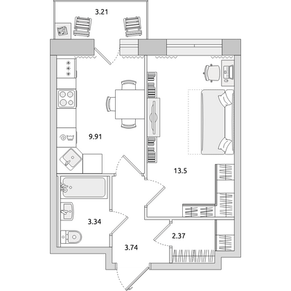 Продажа 1-комнатной квартиры 36,1 м², 3/24 этаж