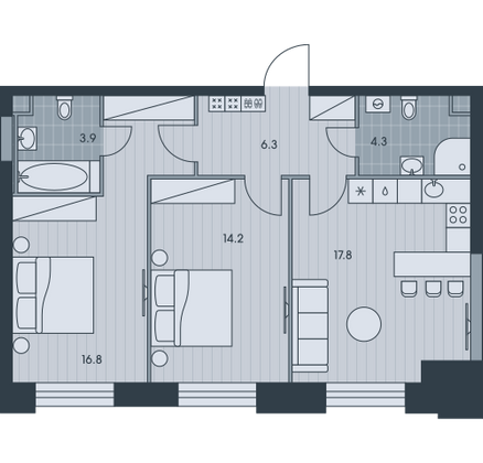 63,3 м², 3-комн. квартира, 25/34 этаж