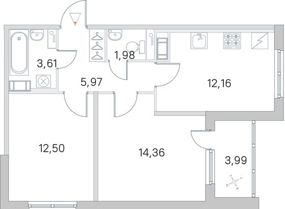 Продажа 2-комнатной квартиры 52,6 м², 2/5 этаж
