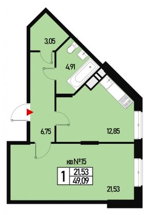 Продажа 1-комнатной квартиры 49,1 м², 3/3 этаж