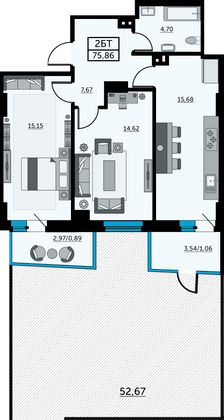 75,9 м², 2-комн. квартира, 2/26 этаж