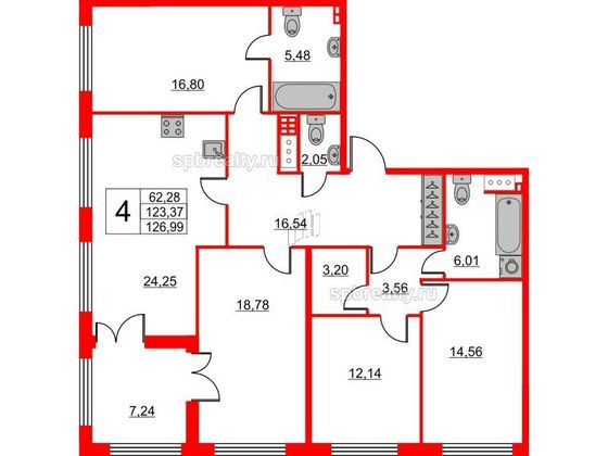 Продажа 4-комнатной квартиры 123,4 м², 2/9 этаж