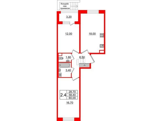 Продажа 2-комнатной квартиры 58,4 м², 1/4 этаж
