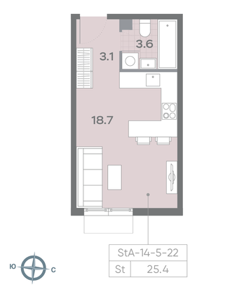 Продажа квартиры-студии 25,4 м², 20/23 этаж